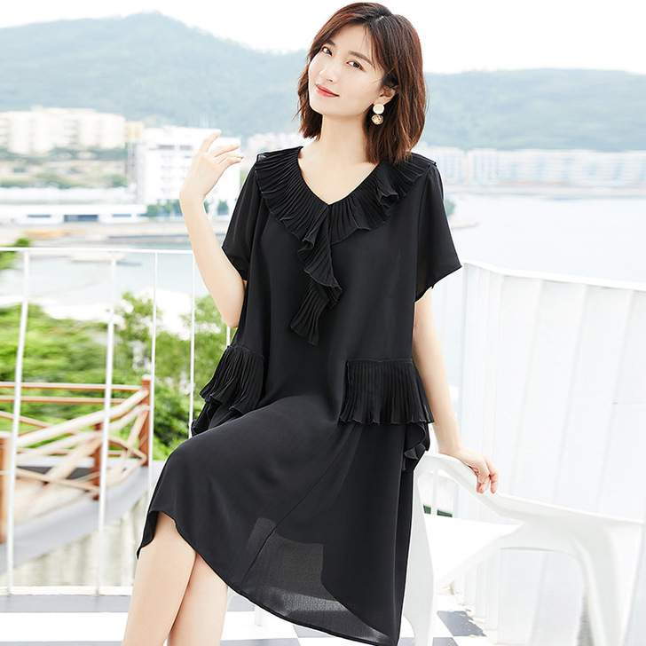 【孤品5折】新款雪纺连衣裙女不规则时尚大码...