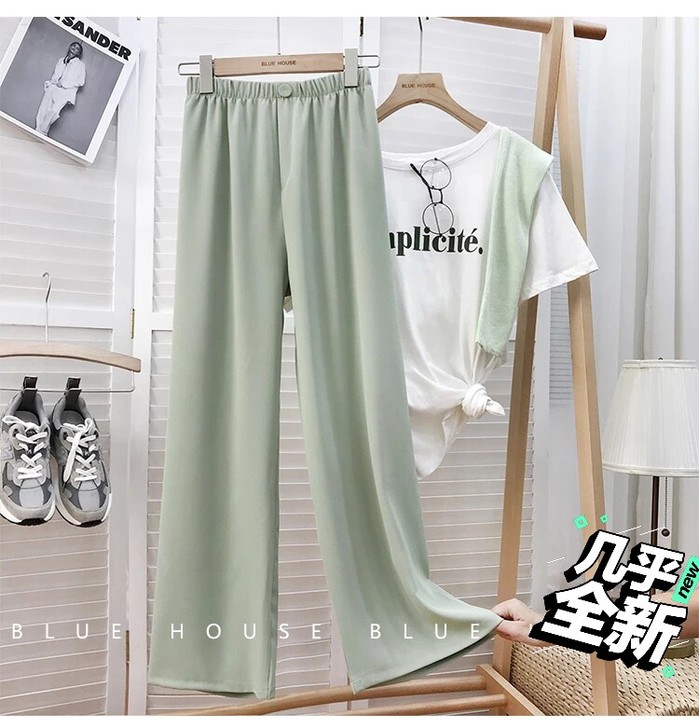 豆绿色阔腿裤，均码，穿一洗一，很凉快的料子...