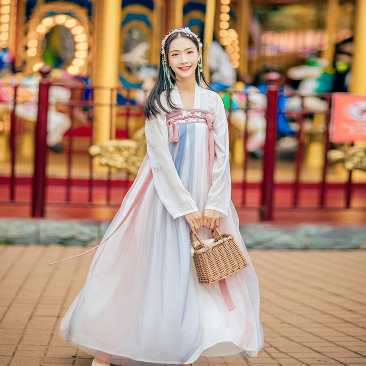 汉尚华莲蓝璃 汉服女 齐胸