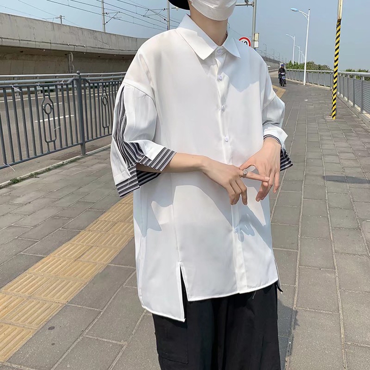 高级感衬衫男ins潮牌短袖宽松韩版潮流帅气...