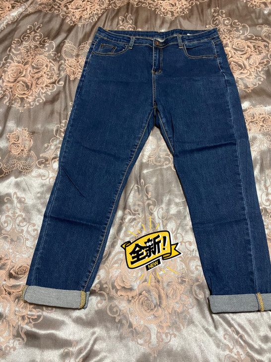 全新  大码 牛仔蓝 带弹力 牛仔裤  可...