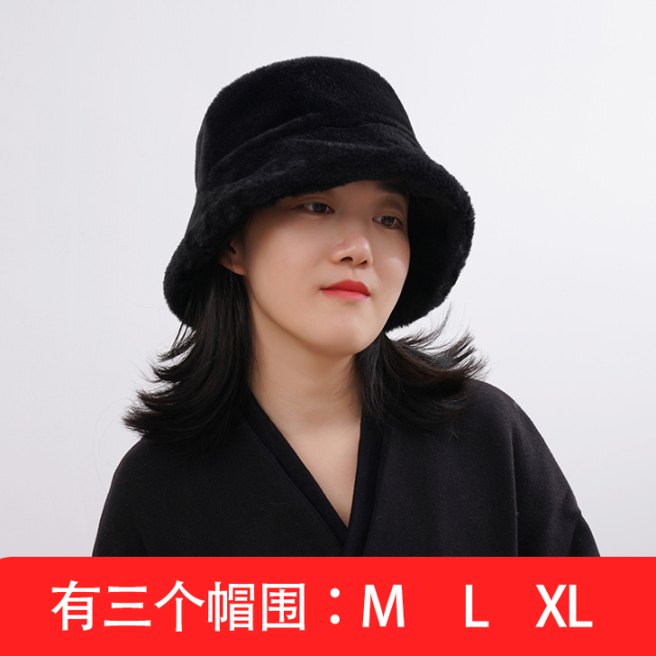 大头围渔夫帽女加厚毛绒冬季保暖大码适合头大...