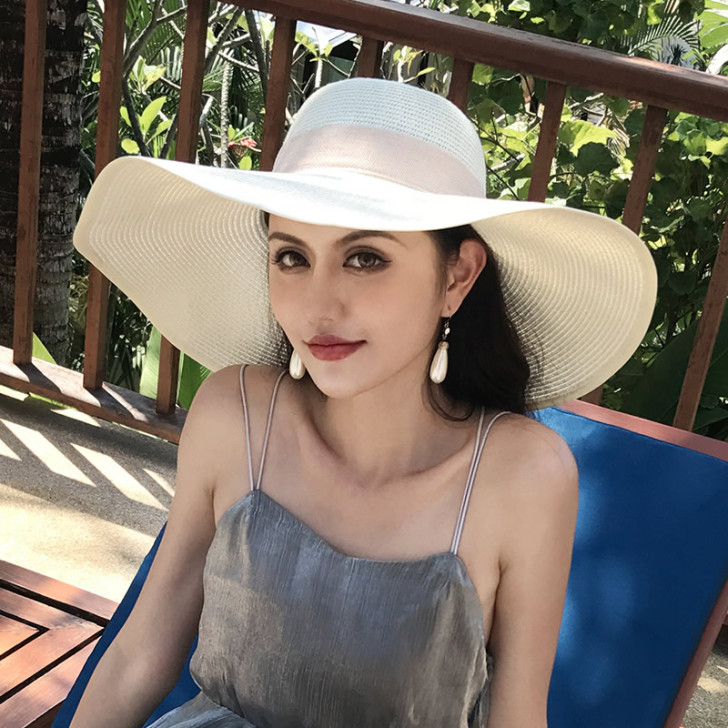 夏天沙滩草帽子女韩版潮海边大帽檐防晒遮阳太...