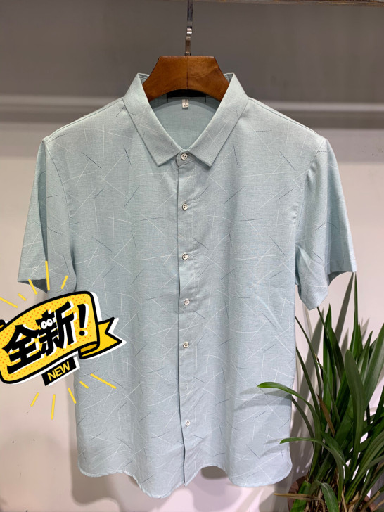 福利款夏天男士短袖衬衫宽松休闲衬衣翻领打底...