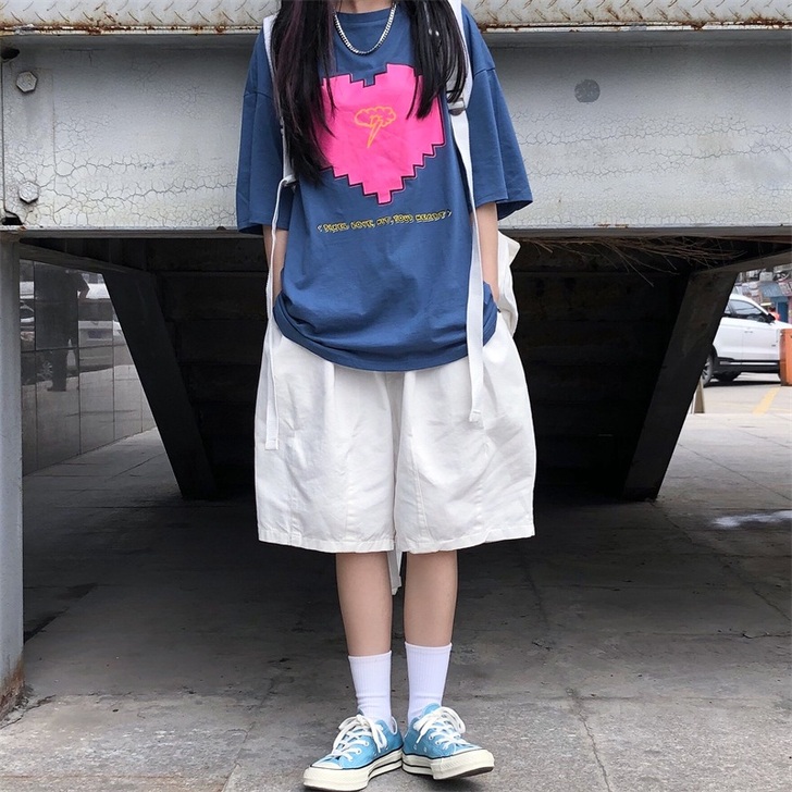 裤子女夏季韩版ins复古日系白色工装裤宽松...