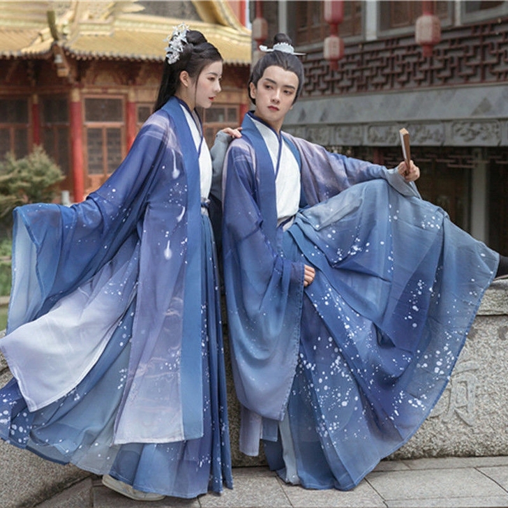 汉服女情侣广袖齐腰襦裙交领印花6米摆魏晋风...