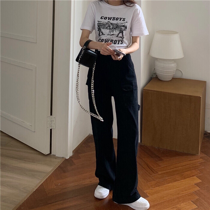 #家里放不下高腰韩系极简主义复古阔腿裤显瘦...