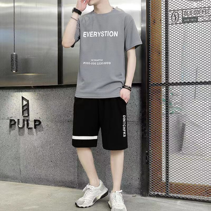 短裤套装男士短袖T恤夏季新款休闲潮流韩版男...