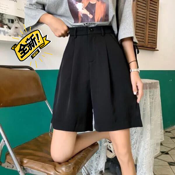 全新秒发包邮高腰直筒西装五分裤女夏宽松薄款...