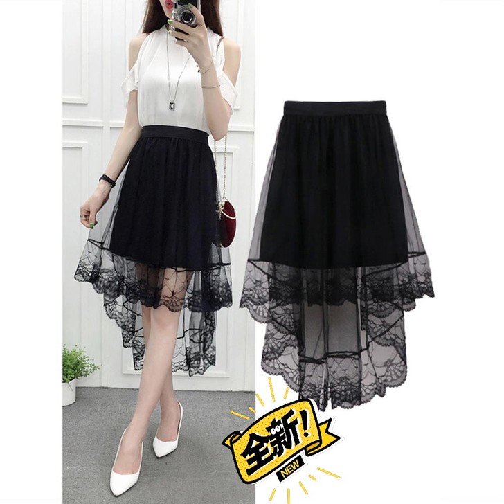 很仙的裙子网纱蕾丝半身裙女夏2021新款中...