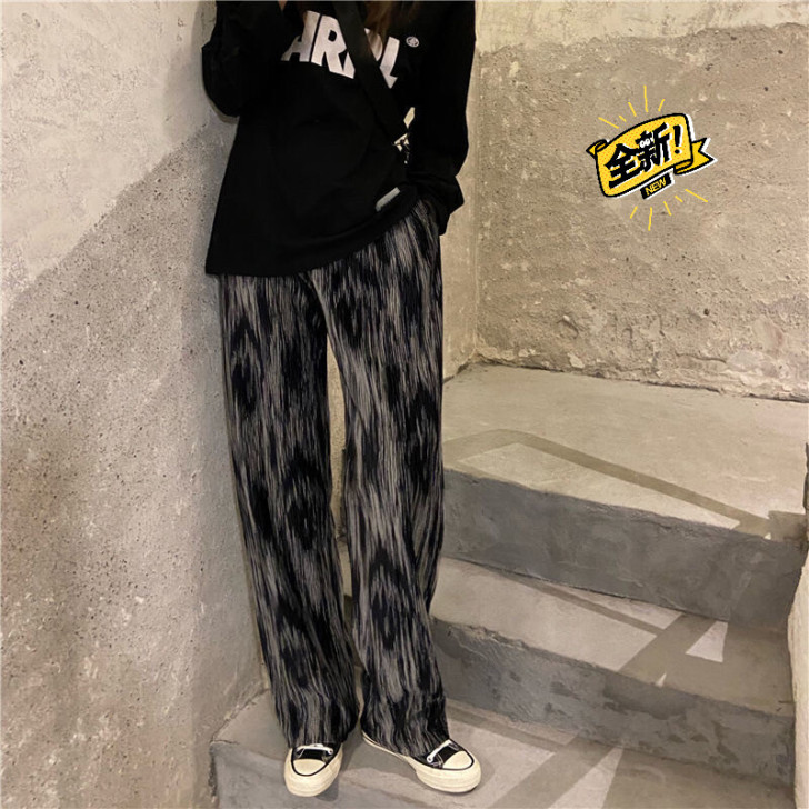 扎染裤子女高腰显瘦百搭休闲裤直筒宽松阔腿裤...