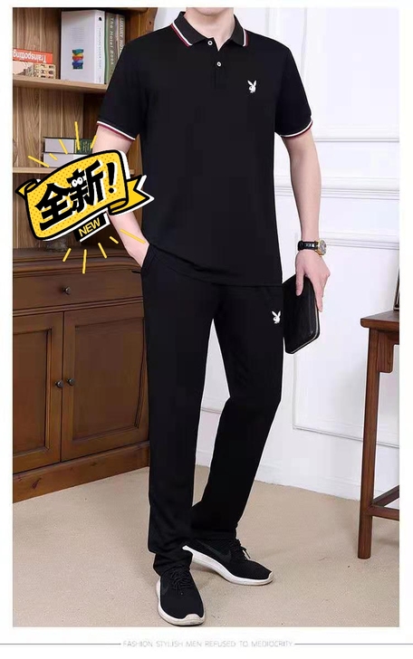 花花公子短袖polo衫男士运动套装夏季长裤...