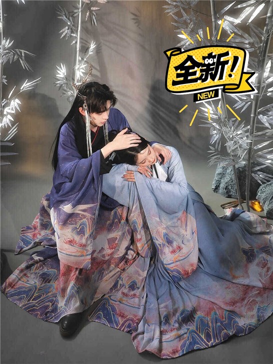 汉服男女紫色梦幻独角兽情侣cp服装闺蜜印花...
