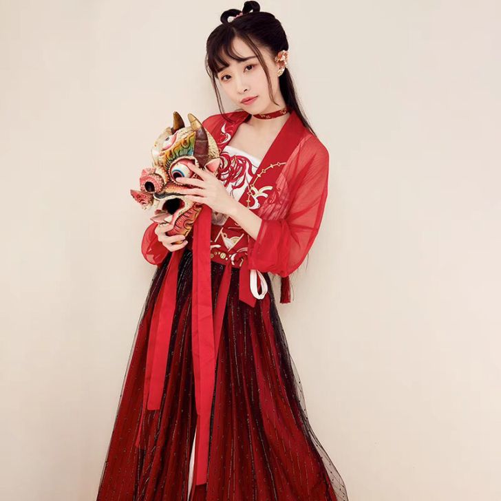 十三余小豆蔻彼岸花汉服  红色绣花曼珠沙华...