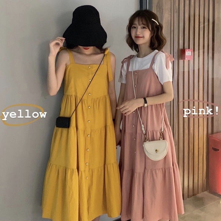 日系温柔风背带裙子超仙女森系闺蜜装夏宽松学...