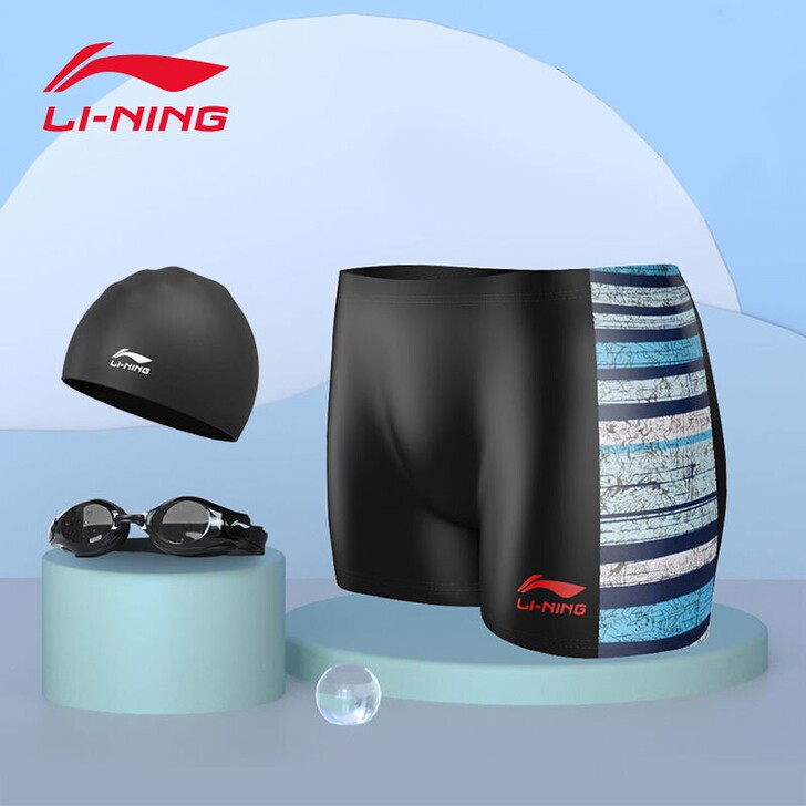李宁泳衣泳镜泳帽泳裤男防尴尬平角游泳裤大码...