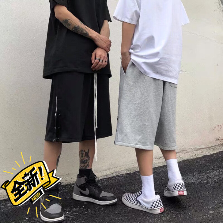 嘻哈排扣短裤新款夏季宽松韩版ins休闲运动...