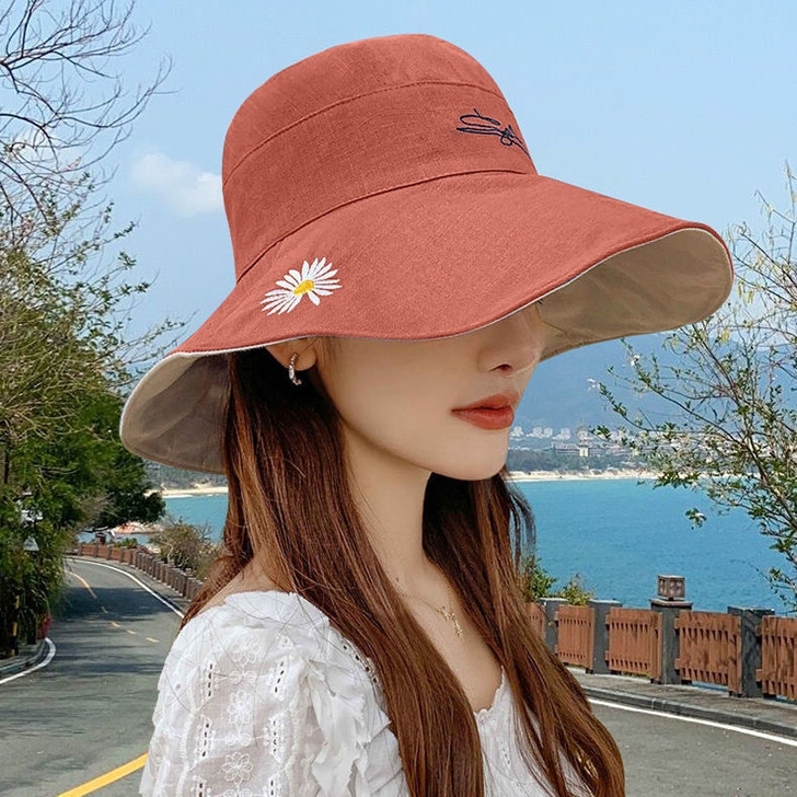 双面小雏菊渔夫帽女夏天日系遮脸韩版潮百搭遮...