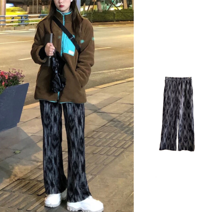 宽松直筒休闲裤扎染阔腿裤春夏新款女装复古高...