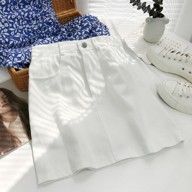 绿色工装棉净版高腰短裙女夏季韩版包臀A字百...