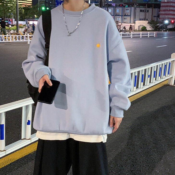 秋冬季港风小清新加绒加厚圆领卫衣男学生韩版...