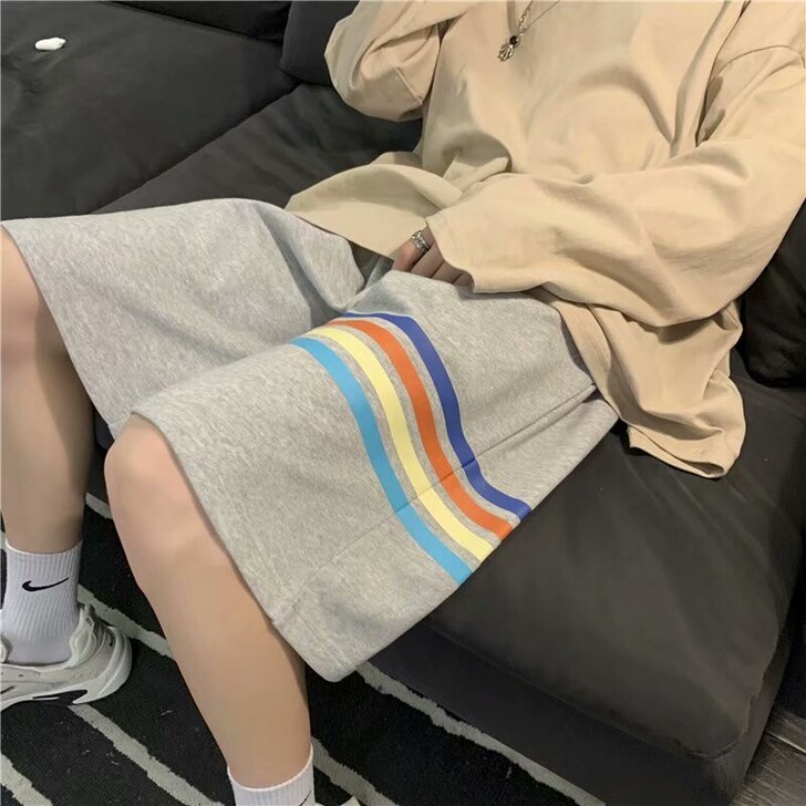 彩条短裤男夏季外穿潮牌百搭五分裤潮流宽松裤...