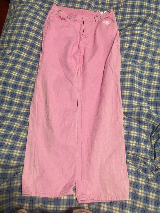 粉色牛仔裤女夏天薄款高腰直筒宽松显瘦高个子...