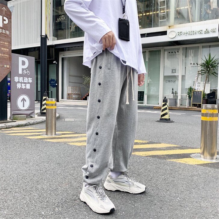 【商家主推】新款ins港风潮牌侧边排扣裤男...