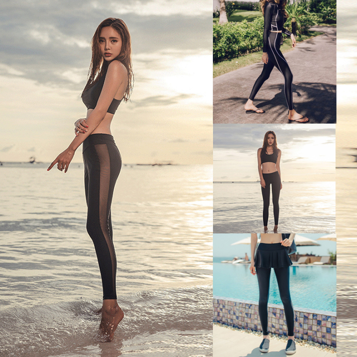 潜水裤长裤夏保守泳裤女高腰长款套装水母衣游...