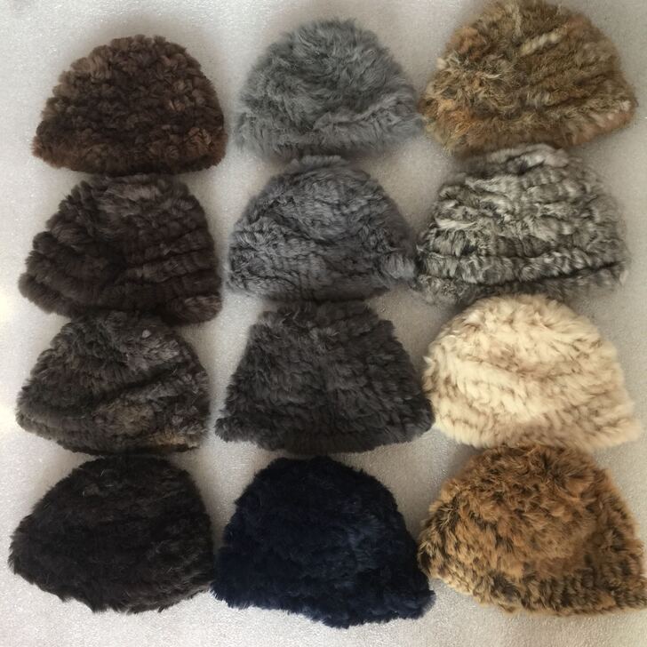 特价獭兔家兔毛毛帽子纯手工编织皮草帽子兔毛...