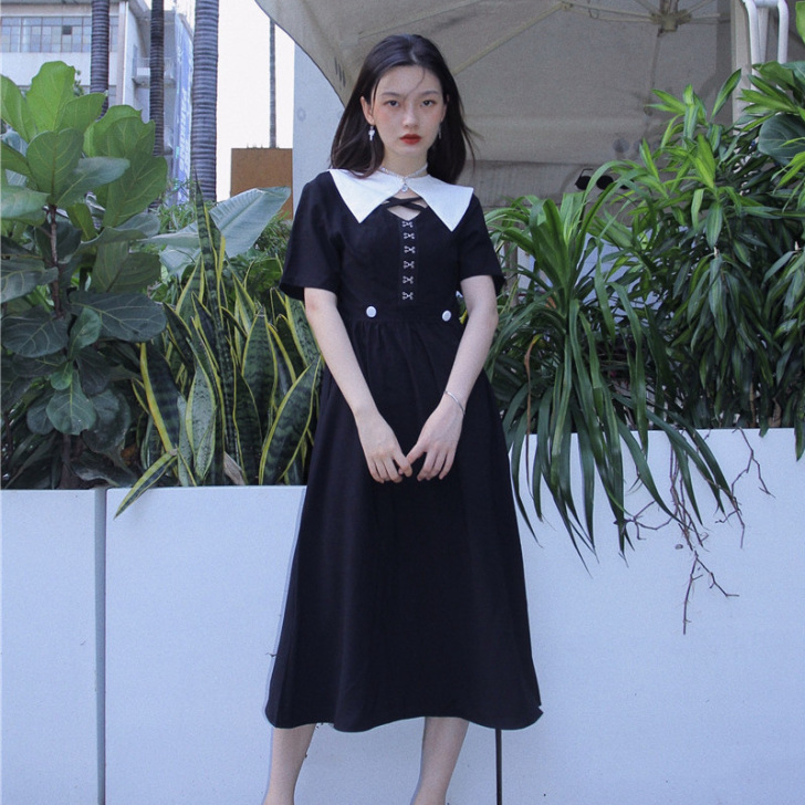 安欣原创 黑色性感法式仙女裙 2019显瘦...