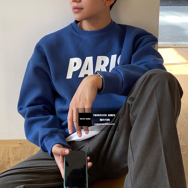 韩国东大门代购 运动风 男士圆领字母廓形卫...