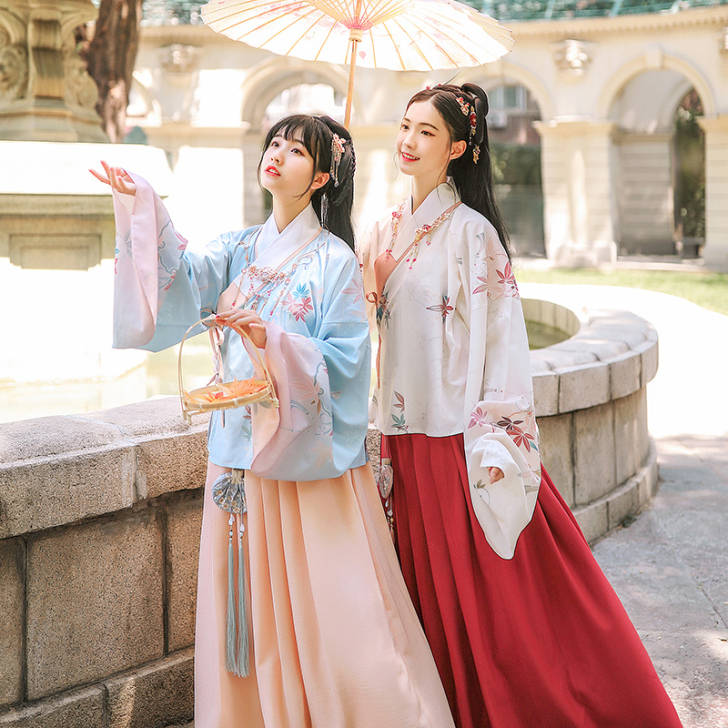 汉尚华莲枫灵原创交领汉服女明制衫裙印花褶裙...