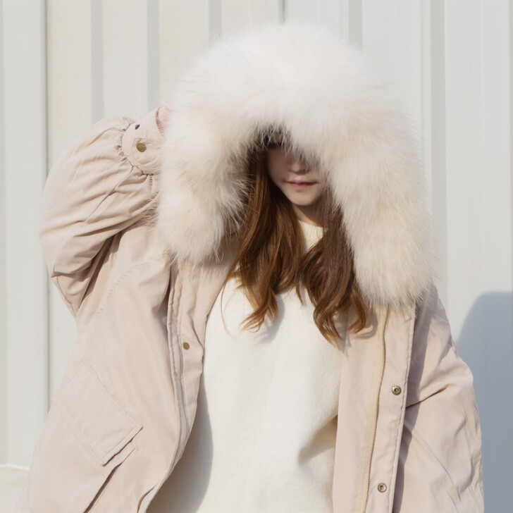 反季促销羽绒服女式中长款韩国潮加厚貉子毛大...