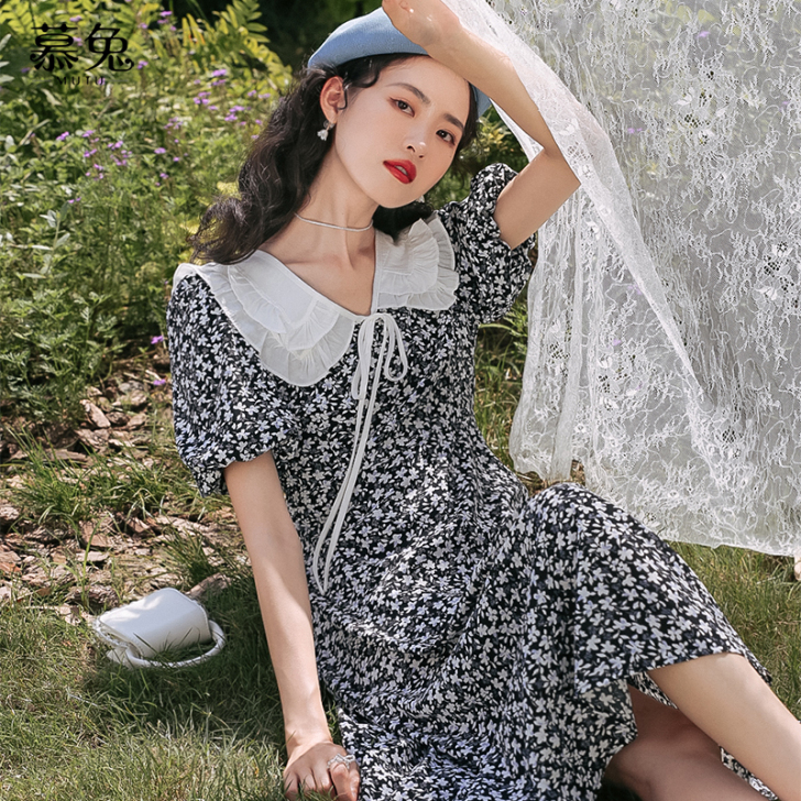 甜美小清新薄款碎花连衣裙少女2021夏新款...