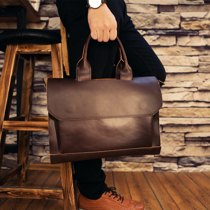 高端名品！真皮男包商务男背包牛皮斜跨14寸...