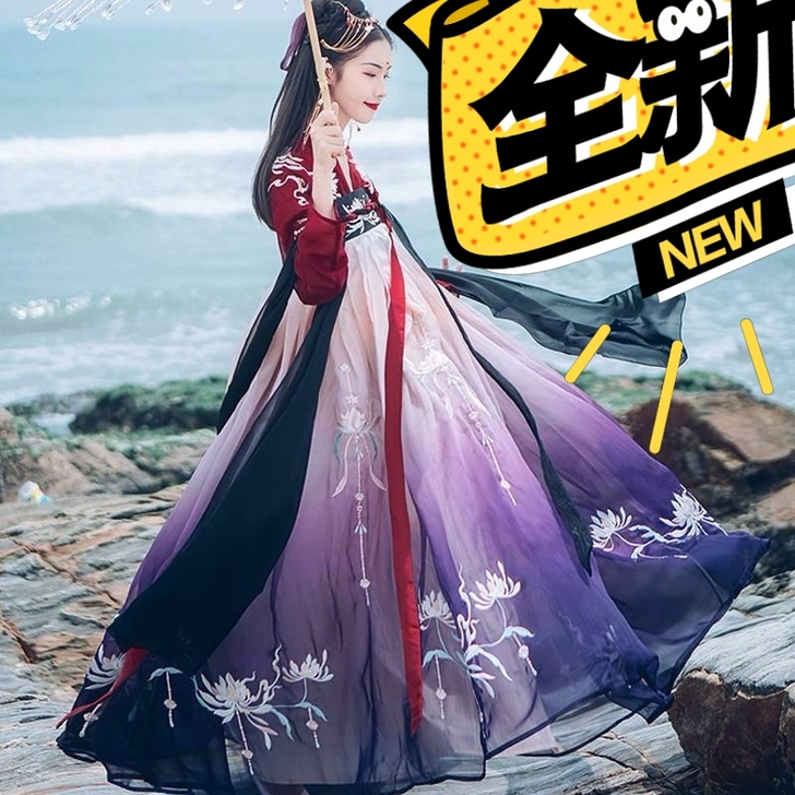 夜芙蕖汉服女齐胸襦裙学生拍照