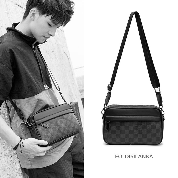 新款格子胸包腰包单肩包男生运动斜挎包ins...