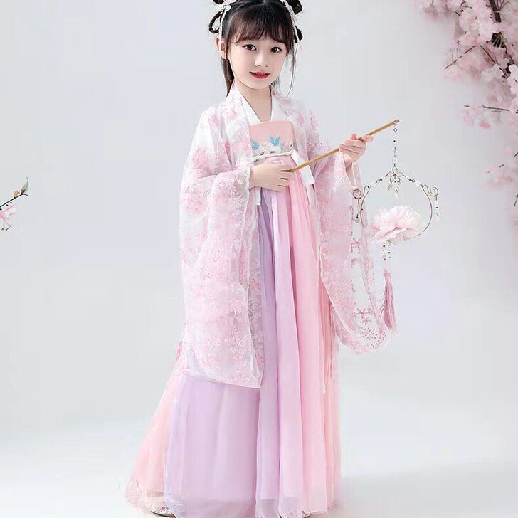 白菜价女童汉服夏装中国风仙女樱花超仙古装儿...
