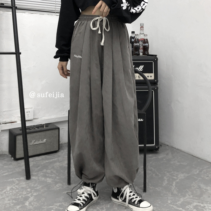 裤子女2021新款春装束脚裤宽松百搭纯色复...