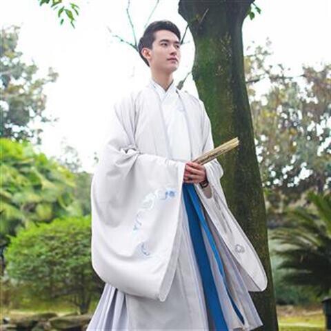 汉服改良男霜天月明原创日常中国风刺绣大氅古...