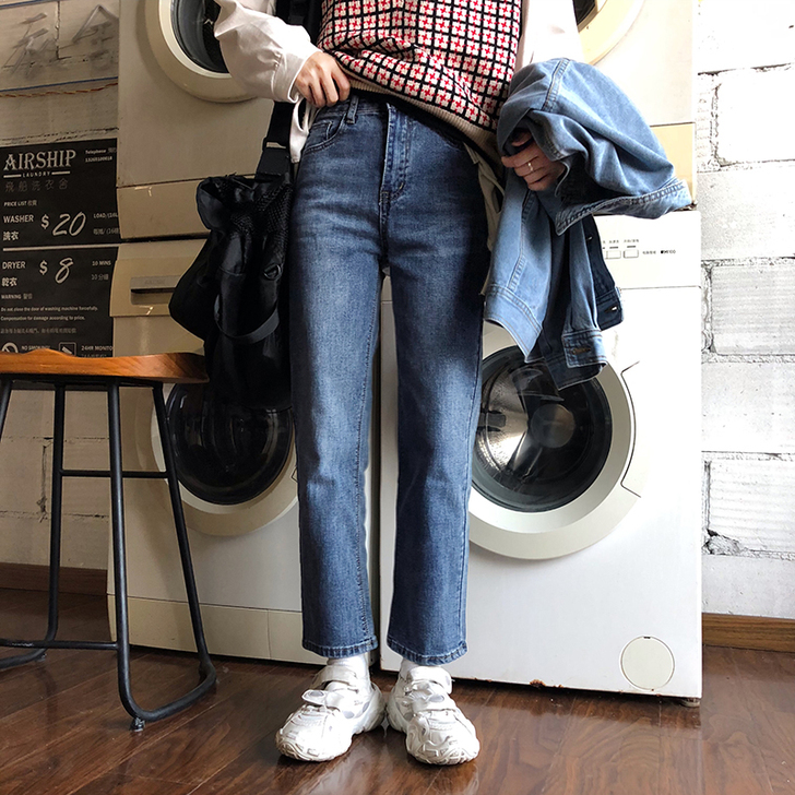 花田橱窗裤子女韩版宽松直筒高腰显瘦百搭学生...