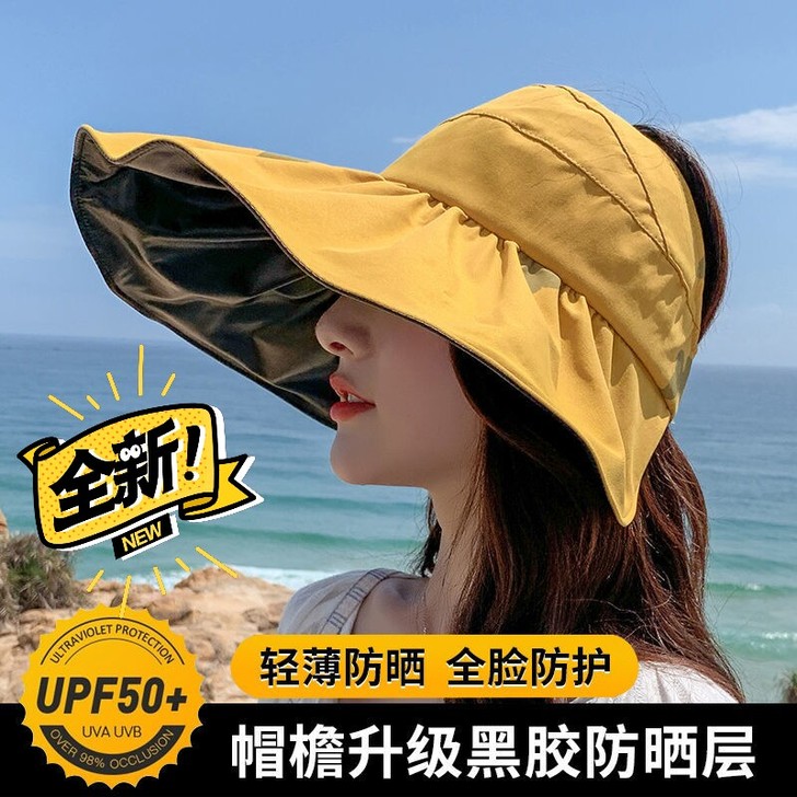 防晒帽女防紫外线大帽檐帽子可扎马尾夏季大沿...