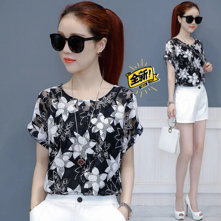 全新包邮送吊带女士镂空蕾丝短袖t恤百搭上衣...