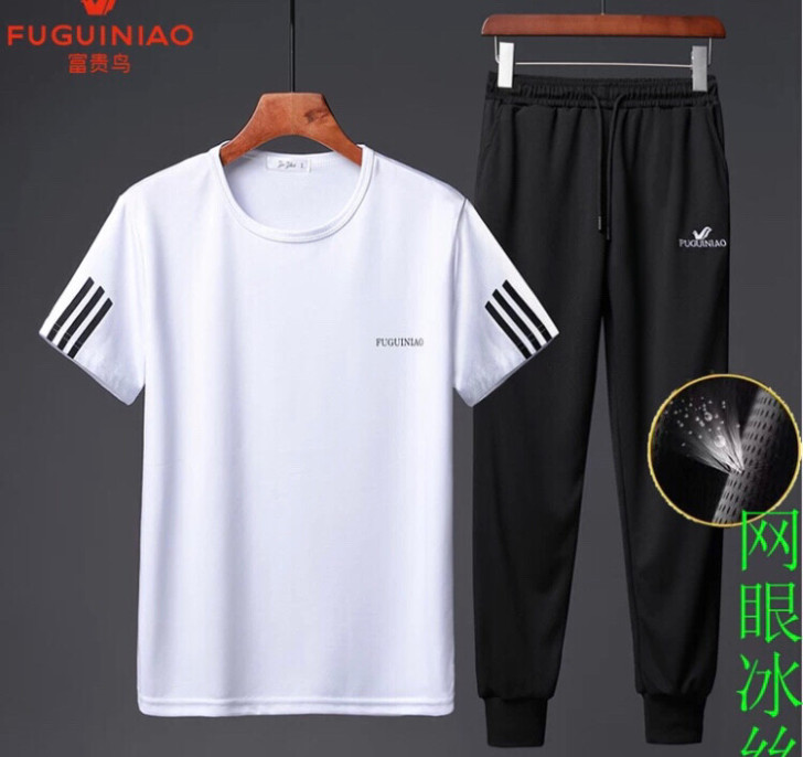 富贵鸟夏季冰丝运动套装男士休闲短袖速干套装...