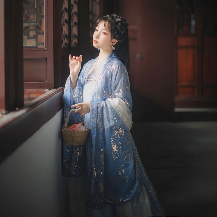 云梦泽 月烫金大袖衫汉服两片式齐胸襦裙改良...