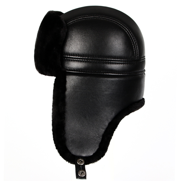 真皮保暖东北雷锋帽男士中老年人爸爸冬季老头...