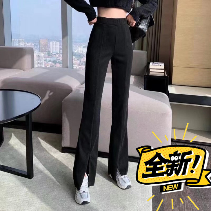 时尚高腰微喇叭裤女修身显瘦垂感休闲裤子夏季...