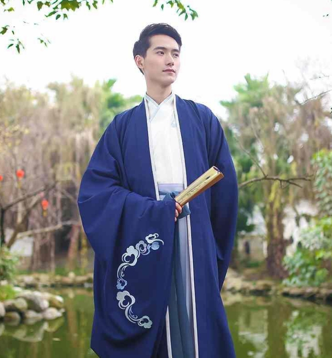 汉服男霜天月明原创日常中国风刺绣大氅古装套...