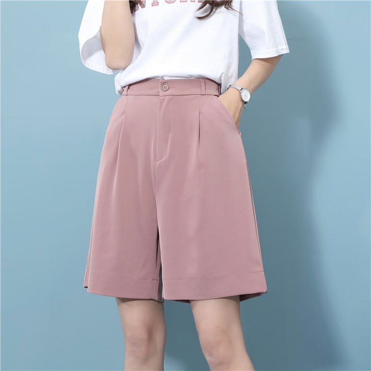 【狂欢价】黑色垂感西装短裤女夏休闲五分裤宽...